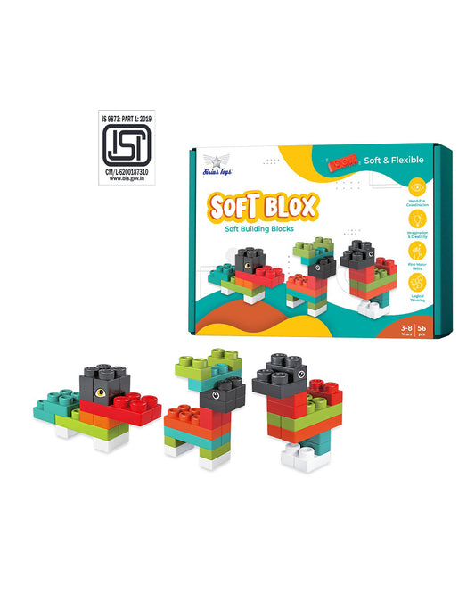 Sirius Toys Soft Blox Building Blocks-56 Piece Set-Flexible and Washable Blocks-Learning Set