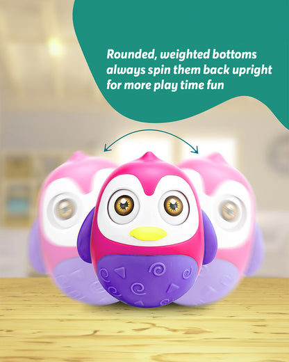 Pinokio Roly Poly Blinky-Interactive Penguin Wobbler-Blinking Eyes & Soothing Sounds-Musical Toy-Pink/Purple