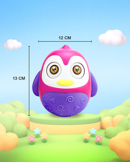 Pinokio Roly Poly Blinky-Interactive Penguin Wobbler-Blinking Eyes & Soothing Sounds-Musical Toy-Pink/Purple