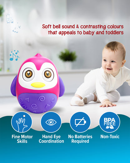 Pinokio Roly Poly Blinky-Interactive Penguin Wobbler-Blinking Eyes & Soothing Sounds-Musical Toy-Pink/Purple