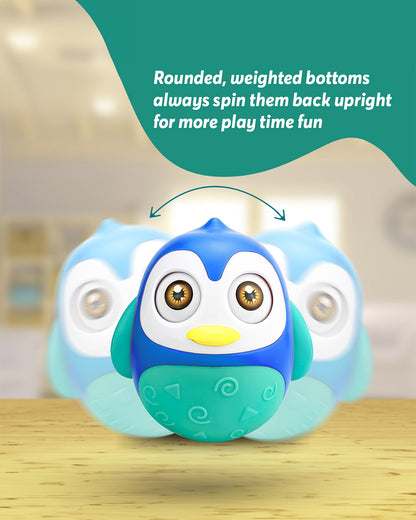 Pinokio Roly Poly Blinky-Interactive Penguin Wobbler-Blinking Eyes & Soothing Sounds-Musical Toy-Blue/Cyan