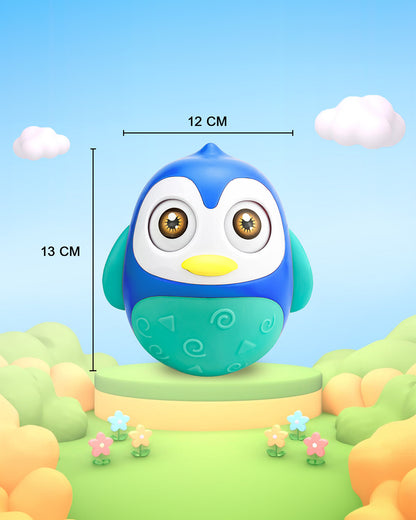 Pinokio Roly Poly Blinky-Interactive Penguin Wobbler-Blinking Eyes & Soothing Sounds-Musical Toy-Blue/Cyan