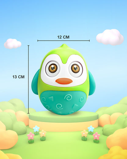 Pinokio Roly Poly Blinky-Interactive Penguin Wobbler-Blinking Eyes & Soothing Sounds-Musical Toy-Green/Cyan