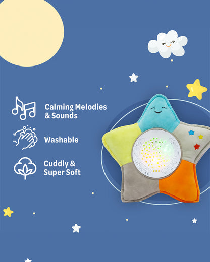 Pinokio Dreamy Light Projector-Washable Star Plush Toy with Soothing Night Light, Star Projection-10 Melodies & Volume Control-Safe & Durable-Musical Toy