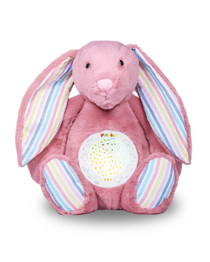 Pinokio Dreamy Light Projector-Washable Bunny Plush Soft Toy with Soothing Night Light, Star Projection-10 Melodies & Volume Control-Safe & Durable-Musical Toy-Pink