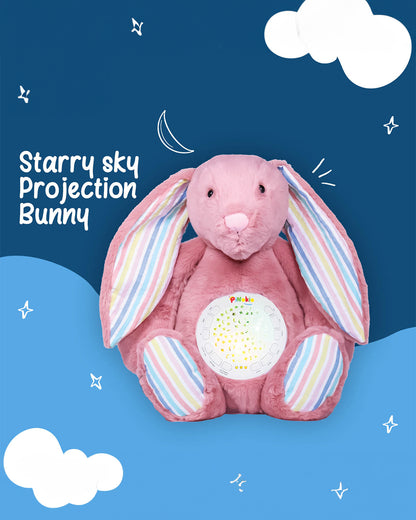 Pinokio Dreamy Light Projector-Washable Bunny Plush Soft Toy with Soothing Night Light, Star Projection-10 Melodies & Volume Control-Safe & Durable-Musical Toy-Pink