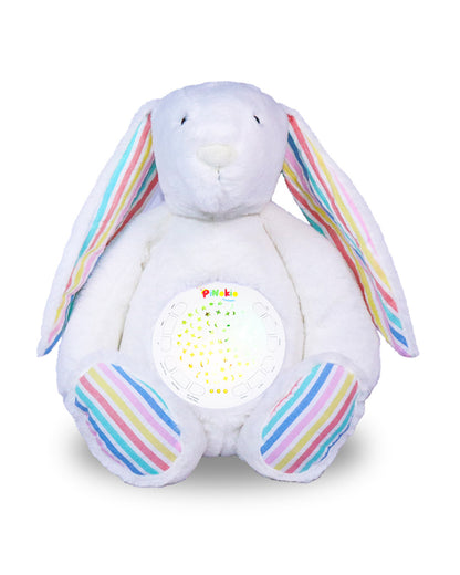 Pinokio Dreamy Light Projector-Washable Bunny Plush Soft Toy with Soothing Night Light, Star Projection-10 Melodies & Volume Control-Safe & Durable-Musical Toy-White