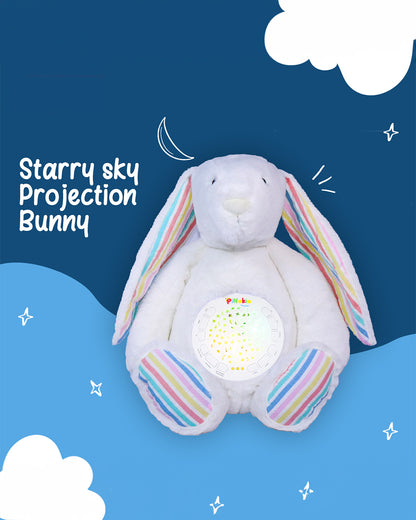 Pinokio Dreamy Light Projector-Washable Bunny Plush Soft Toy with Soothing Night Light, Star Projection-10 Melodies & Volume Control-Safe & Durable-Musical Toy-White