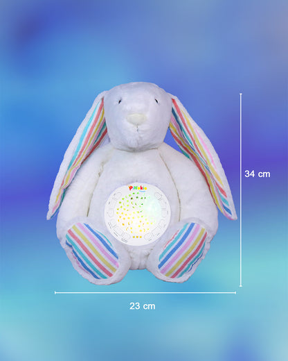 Pinokio Dreamy Light Projector-Washable Bunny Plush Soft Toy with Soothing Night Light, Star Projection-10 Melodies & Volume Control-Safe & Durable-Musical Toy-White