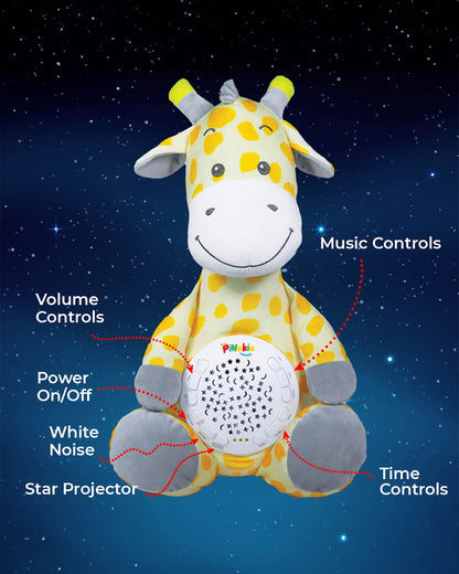 Pinokio Dreamy Light Projector-Washable Giraffe Plush Soft Toy with Soothing Night Light, Star Projection-10 Melodies & Volume Control-Safe & Durable-Musical Toy