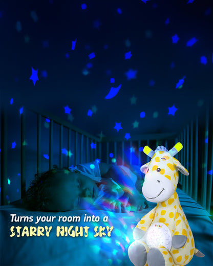 Pinokio Dreamy Light Projector-Washable Giraffe Plush Soft Toy with Soothing Night Light, Star Projection-10 Melodies & Volume Control-Safe & Durable-Musical Toy