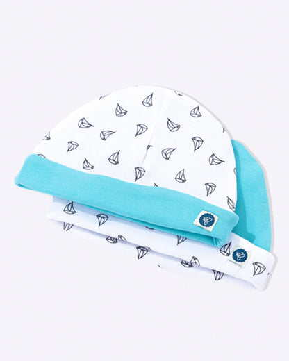 Cotton Bug White & Blue Caps-Anchor-Organic Cotton-Pack of 2-Free Size