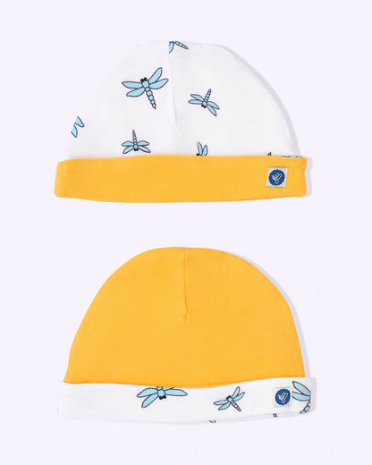 Cotton Bug White & Yellow Caps-Dragonfly-Organic Cotton-Pack of 2-Free Size