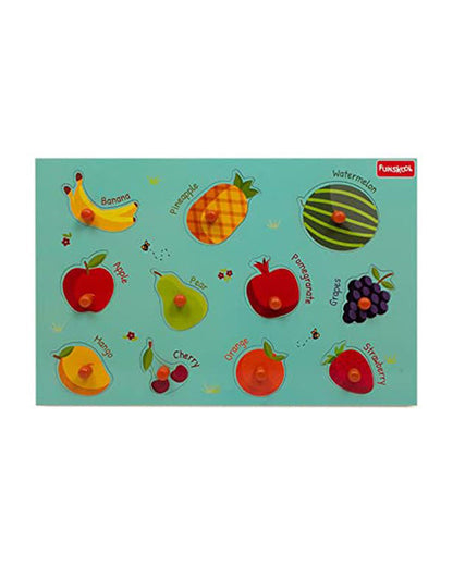 Funskool Eko Play Fruit Wooden Puzzle-11 Fruits With Knobs-Learning & Educational Toys-24M+