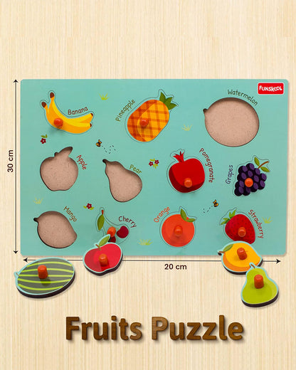 Funskool Eko Play Fruit Wooden Puzzle-11 Fruits With Knobs-Learning & Educational Toys-24M+