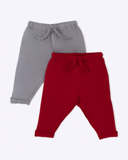 Cotton Bug Maroon & Grey Pajamas-Solid-Organic Cotton-Pack of 2-For Infants