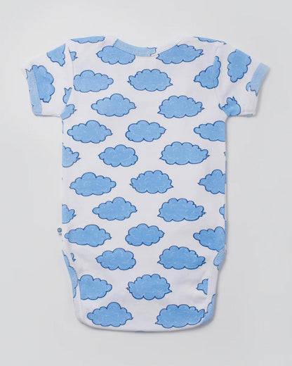 Cotton Bug White & Blue Bodysuit-Cloud-Organic Cotton-Half Sleeves-Pack Of 3-For Infants