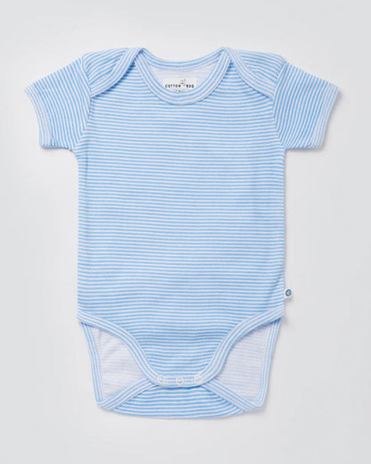 Cotton Bug White & Blue Bodysuit-Cloud-Organic Cotton-Half Sleeves-Pack Of 3-For Infants