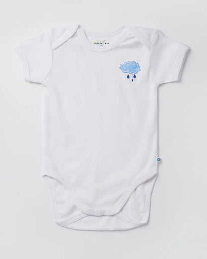 Cotton Bug White & Blue Bodysuit-Cloud-Organic Cotton-Half Sleeves-Pack Of 3-For Infants