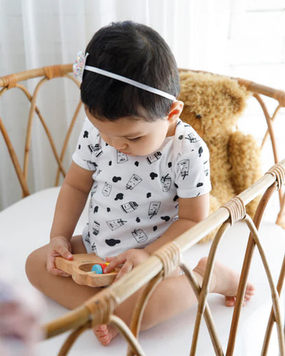 Cotton Bug White & Black Bodysuit-Milk-Organic Cotton-Half Sleeves-Pack of 3-For Infants