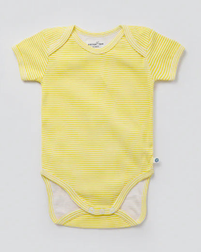 Cotton Bug White & Yellow Bodysuit-Sun & Moon-Organic Cotton-Half Sleeves-Pack Of 3-For Infants