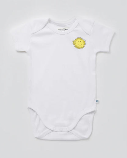 Cotton Bug White & Yellow Bodysuit-Sun & Moon-Organic Cotton-Half Sleeves-Pack Of 3-For Infants