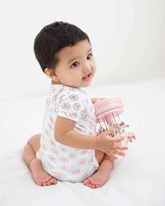 Cotton Bug White & Pastel Pink Bodysuit-Hearts-Organic Cotton-Half Sleeves-Pack of 3-For Infants