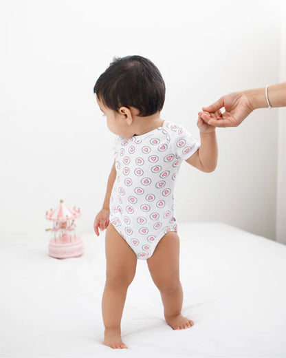 Cotton Bug White & Pastel Pink Bodysuit-Hearts-Organic Cotton-Half Sleeves-Pack of 3-For Infants