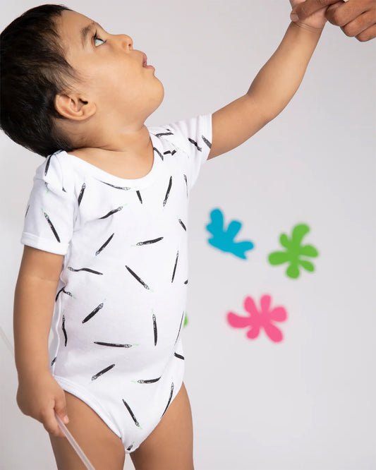 Cotton Bug White Bodysuit-Art Splash-Organic Cotton-Half Sleeves-Pack of 3-For Infants