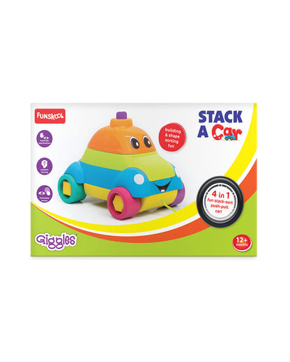 Funskool Giggles Stacking Car-Easy To Assemble-Promotes Creativity-Helps Child Learn Shapes-Push & Pull Toy-9M+