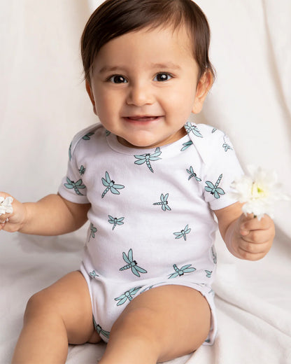 Cotton Bug White Bodysuit-Dragonfly-Organic Cotton-Half Sleeves-Pack Of 3-For Infants