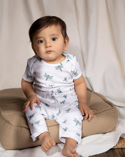 Cotton Bug White Bodysuit-Dragonfly-Organic Cotton-Half Sleeves-Pack Of 3-For Infants