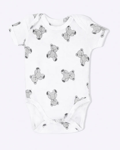 Cotton Bug White & Pink Bodysuit-Teddy-Organic Cotton-Half Sleeves-Pack of 3-For Infants