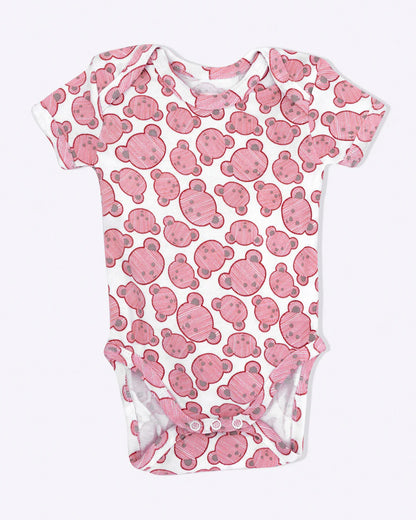 Cotton Bug White & Pink Bodysuit-Teddy-Organic Cotton-Half Sleeves-Pack of 3-For Infants