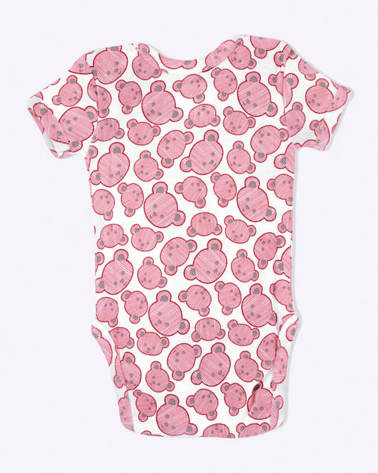 Cotton Bug White & Pink Bodysuit-Teddy-Organic Cotton-Half Sleeves-Pack of 3-For Infants