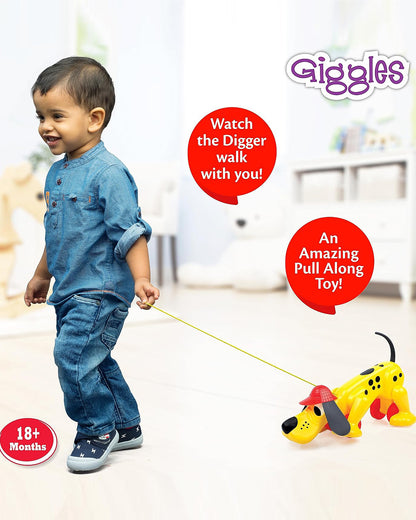 Funskool Giggles Digger The Dog-Promotes Creativity-Develops Motor Skills-Push & Pull Toy-Yellow-9M+