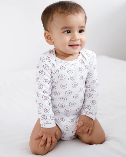 Cotton Bug White & Pastel Pink Bodysuit-Hearts-Organic Cotton-Full Sleeves-Pack of 3-For Infants