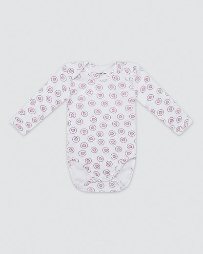 Cotton Bug White & Pastel Pink Bodysuit-Hearts-Organic Cotton-Full Sleeves-Pack of 3-For Infants