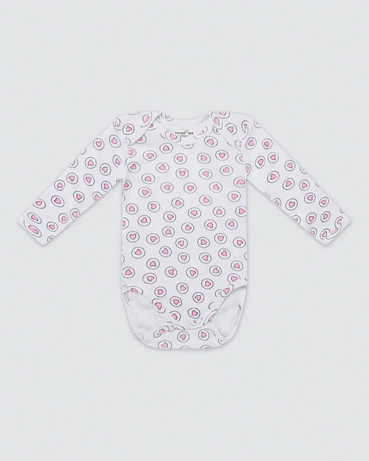 Cotton Bug White & Pastel Pink Bodysuit-Hearts-Organic Cotton-Full Sleeves-Pack of 3-For Infants