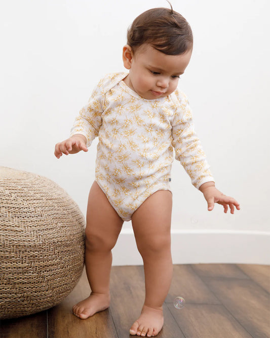 Cotton Bug White & Yellow Bodysuit-Printed-Organic Cotton-Full Sleeves-Pack of 3-For Infants