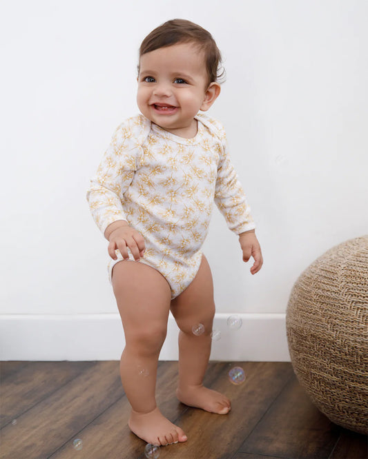 Cotton Bug White & Yellow Bodysuit-Printed-Organic Cotton-Full Sleeves-Pack of 3-For Infants