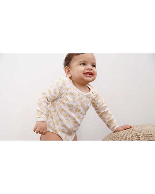 Cotton Bug White & Yellow Bodysuit-Printed-Organic Cotton-Full Sleeves-Pack of 3-For Infants