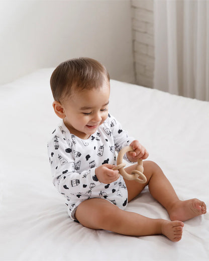 Cotton Bug White & Black Bodysuit-Milk-Organic Cotton-Full Sleeves-Pack of 3-For Infants