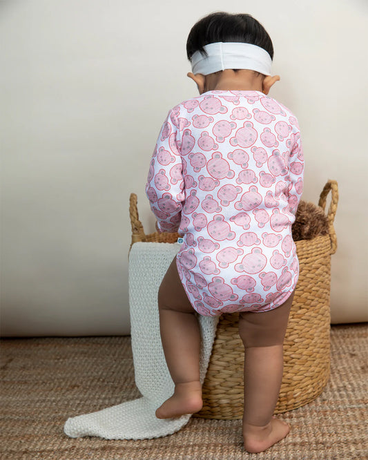 Cotton Bug White & Pink Bodysuit-Teddy-Organic Cotton-Full Sleeves-Pack of 3-For Infants