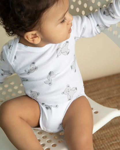 Cotton Bug White & Multicolor Bodysuit Sets with Caps-Organic Cotton-Teddy-Pack of 3-For Infants