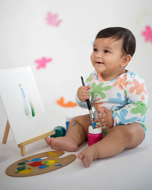 Cotton Bug White & Multicolor Bodysuit Sets with Caps-Organic Cotton-Art Splash-Pack of 3-For Infants