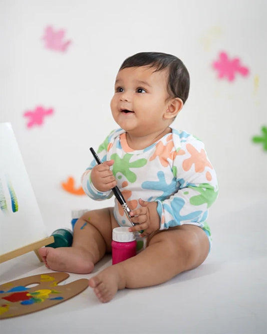 Cotton Bug White & Multicolor Bodysuit Sets with Caps-Organic Cotton-Art Splash-Pack of 3-For Infants