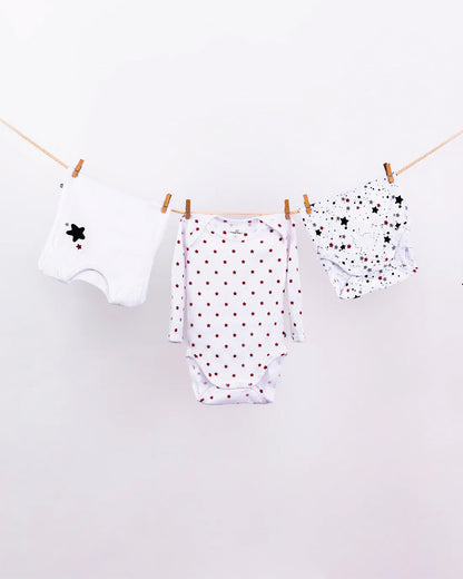 Cotton Bug White & Multicolor Bodysuit Sets with Caps-Organic Cotton-Star-Pack of 3-For Infants