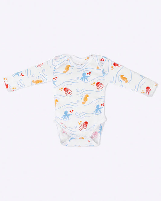 Cotton Bug White & Multicolor Bodysuit Sets with Caps-Organic Cotton-Sea World-Pack of 3-For Infants