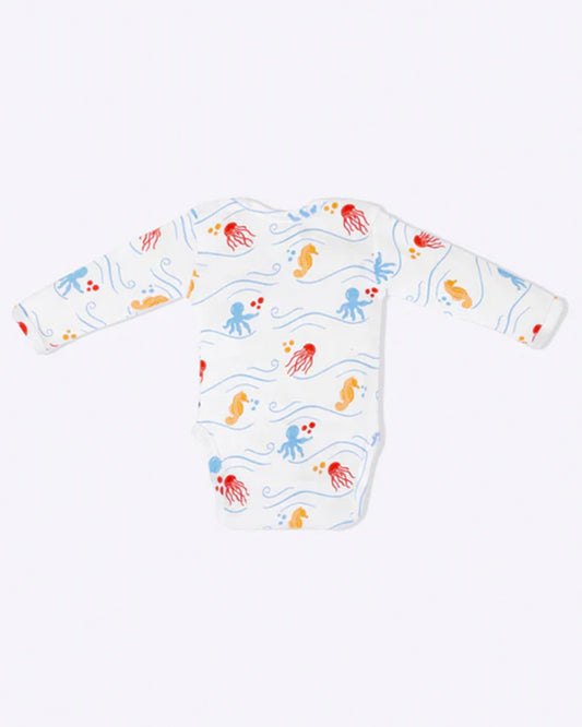 Cotton Bug White & Multicolor Bodysuit Sets with Caps-Organic Cotton-Sea World-Pack of 3-For Infants